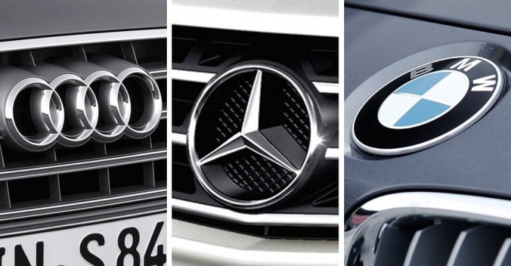 Egymás mellett az Audi, a Mercedes és a BMW logója