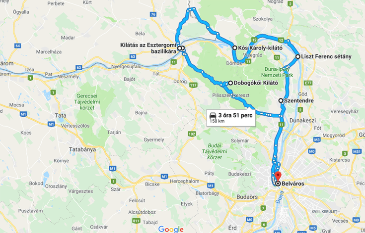 A Budai hegység és a Dunakanyar autós útvonala