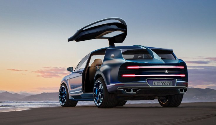 Bugatti szabadidő-autó hátulról számítógépes grafika