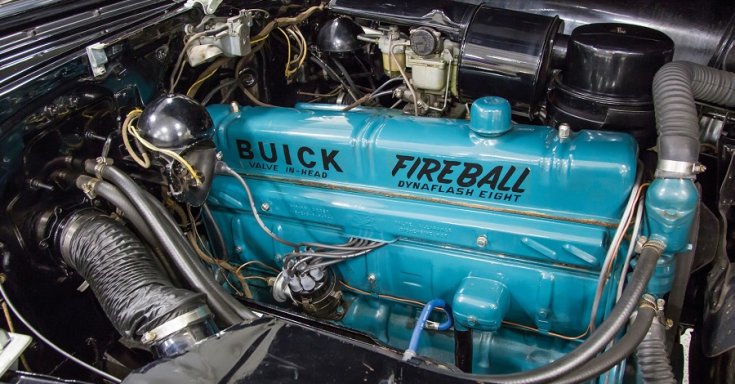 1942 - 1948 Buick Roadmaster, Fireball I8 soros motor, 8 henger, kék, elölnézet