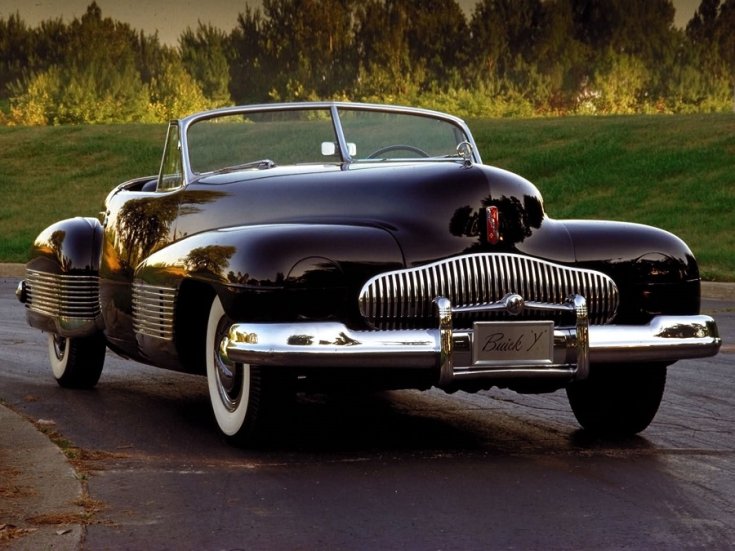 Buick Y Job, fekete, Buick tanulmányautó, elölnézet, oldalra döntve, balra