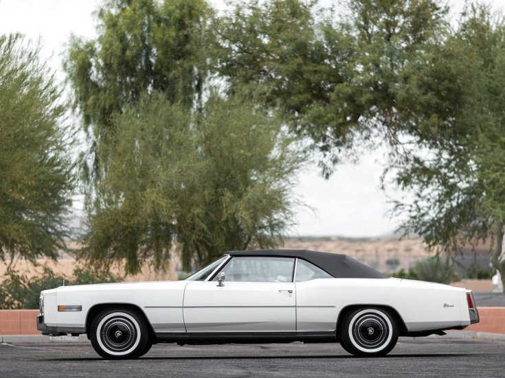 1978 GM Cadillac Eldorado kabrió, fehér, fekete ponyvatető, oldalnézet, balról