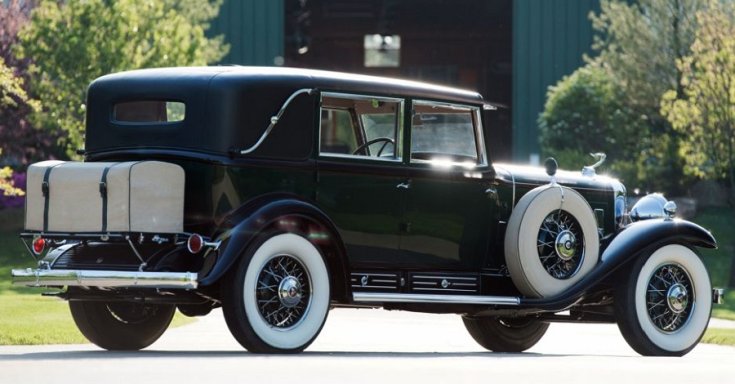1930 Cadillac V16 Fleetwood, zöld, landaulet, hátulnézet, jobbról