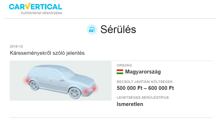 Carvertical járműelőéleti jelentés