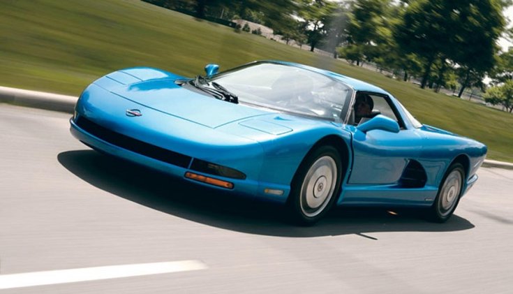 1990 Chevrolet Corvette CERV III tanulmányautó, kék, elölnézet, balról