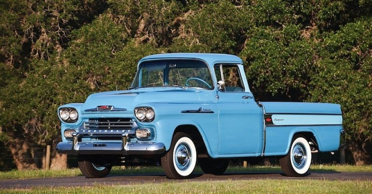 1955 General Motors Chevrolet ½ Cameo Carrier, kék, oldalnézet, jobbról