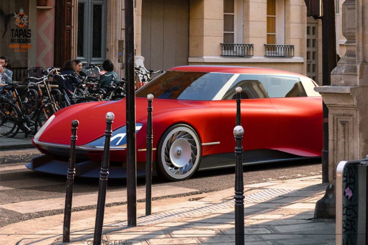 Citroen DS újra gondolt változat egy utcában, féloldalról