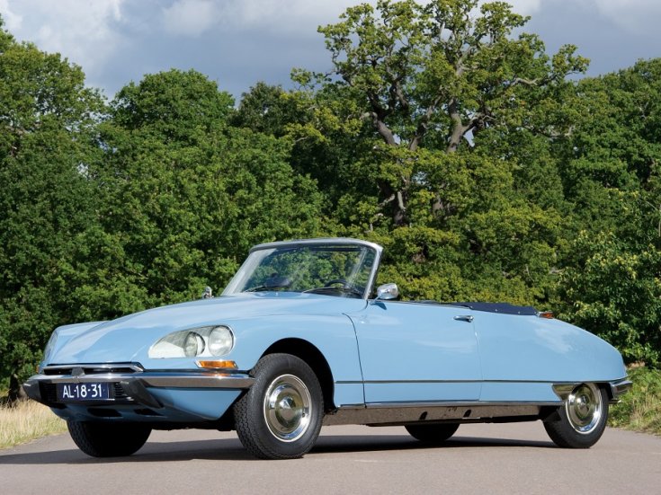 1970 Citroën DS21, Chapron-kabrió, baba kék, elölnézet, oldalnézet, balról