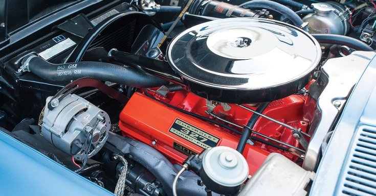 1963 Chevrolet Corvette C2 Sting Ray, kék, motor, balról, RM Sotheby’s