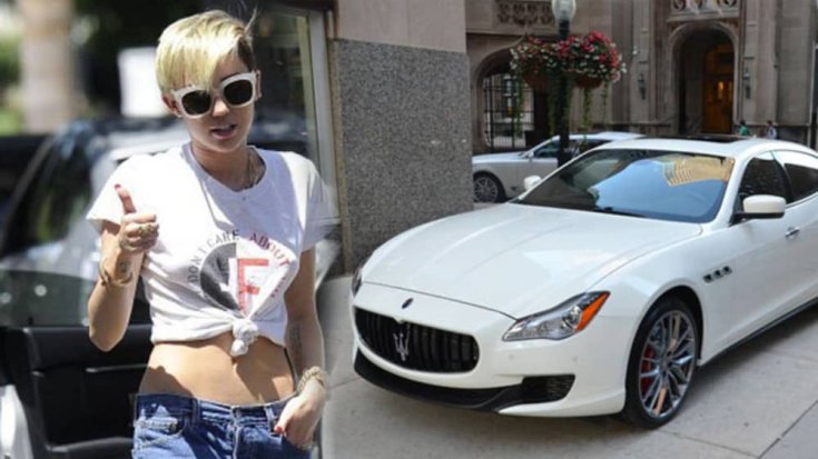 Miley Cyrus és a Maserati Continental GT féloldalról