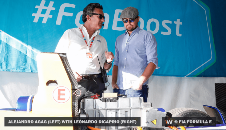 Leonardo DiCaprio az egyik Formula-E istálló garázsában