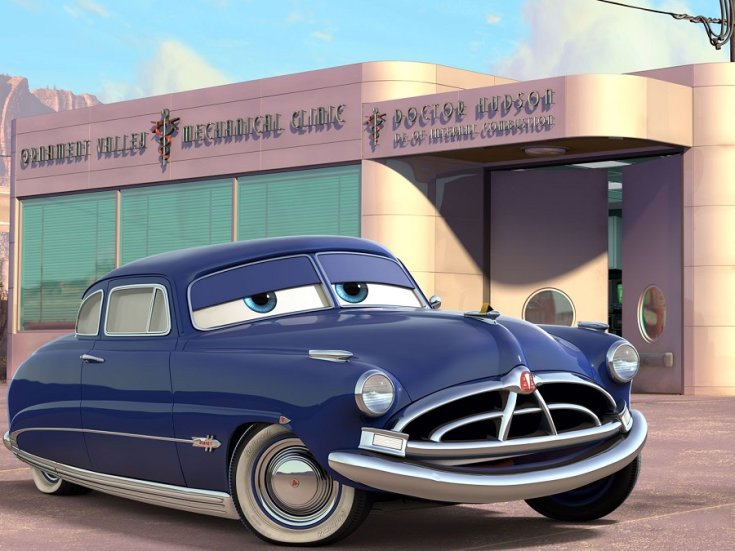 1951 1954 Hudson Hornet, Disney Cars Verdák, animált kép, kék, oldalnézet, elölről