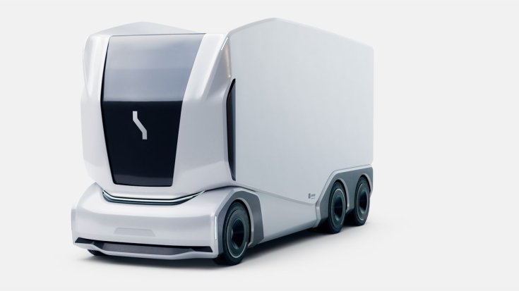 Einride Pod önvezető elektromos kamion féloldalról