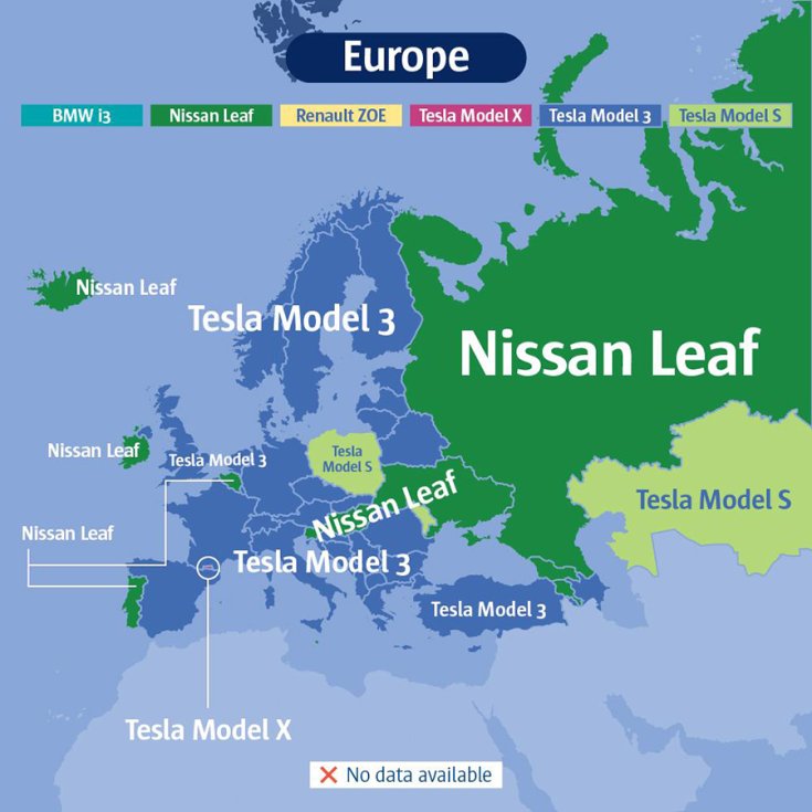 Az elektromos autók eloszlása Európában