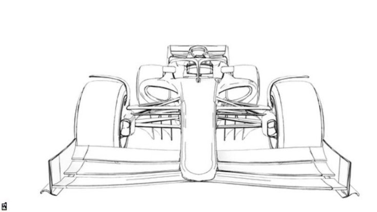 F1-es autó vázlata 2021-re szemből