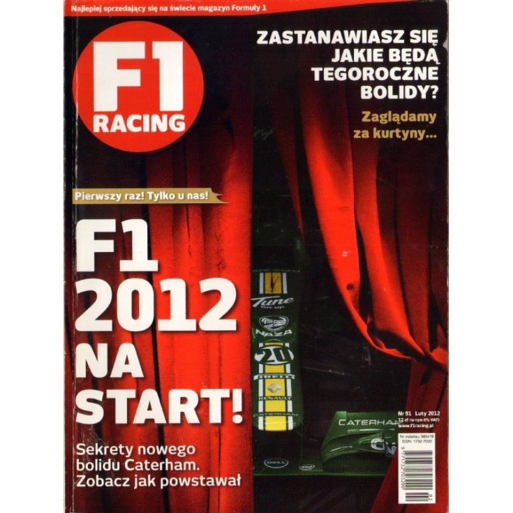 F1 Racing címlapon a Caterham Team Lotus autója egy függöny mögött
