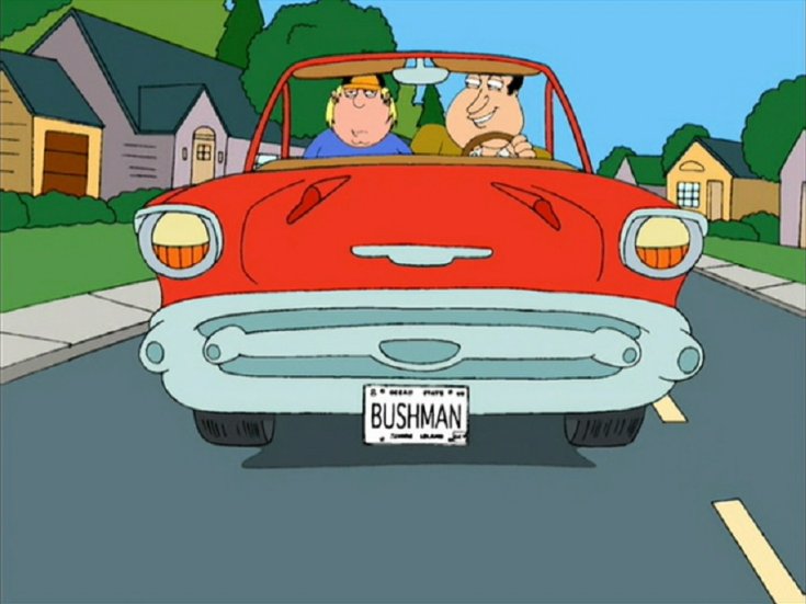 Family Guy Quagmire, 1957 Chevy Bel Air, piros kabrió, elölnézet, szemből