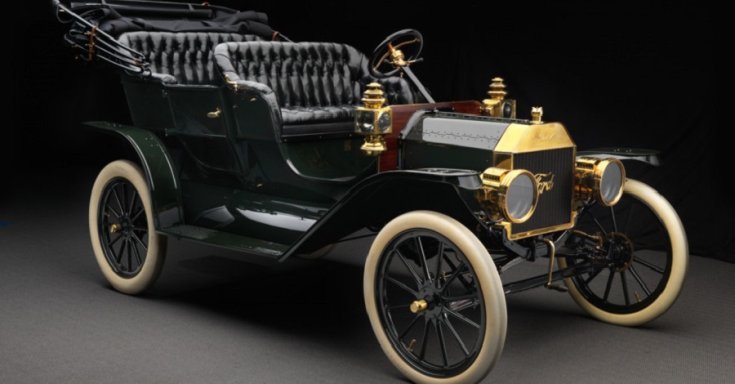 Ford T-modell, 4 személyes, fekete Touring kabrió, első generáció, oldalnézet