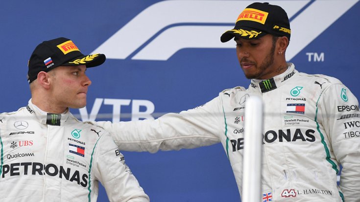 Hamilton és Bottas az Orosz Nagydíj dobogóján
