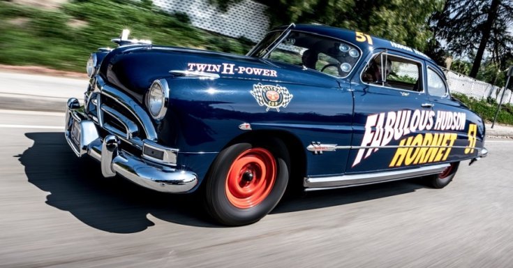 1951 Hudson Hornet Hollywood Coupé, kék, NASCAR autó replikája, Jay Leno