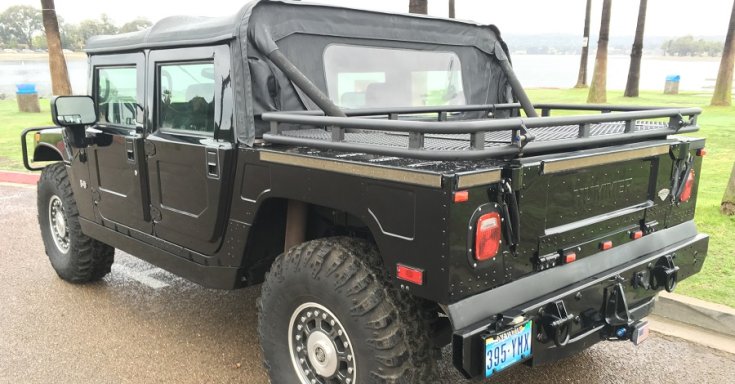 1992 Hummer H1 pick up, platós, fekete, hátulnézet, balról