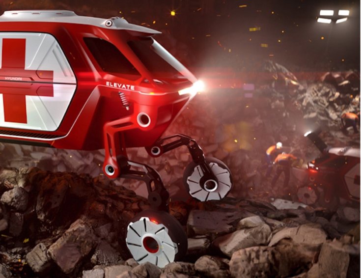 2019 Hyundai Elevate tanulmányautó, vörös, mentőautó felirat, oldalnézet, jobbról