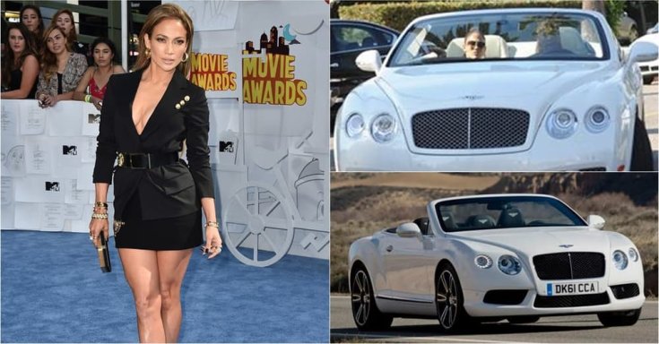 Jennifer Lopez és a Bentey Continental, amit ő maga vezet, féloldalról
