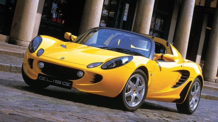 2000 Lotus Elise szemből, sárga színben