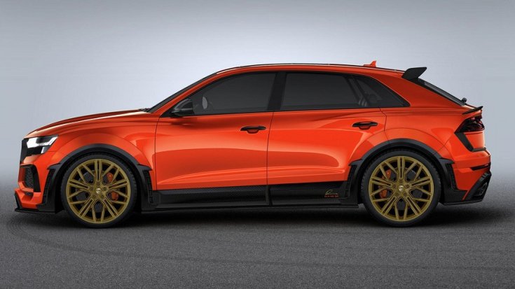 tuningolt narancssárga Audi RS Q8 oldalról