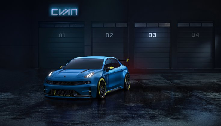 Lynk & Co 03 TCR Cyan Racing, szemből fotózva