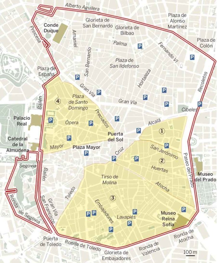 Madridi autókorlátozási térkép