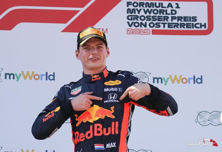 Max Verstappen a 2019-es Osztrák Nagydíj dobogóján