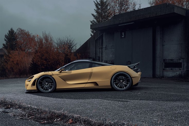 McLaren-720S-N-Largo-Novitec oldalról fotózva egy bunker előtt