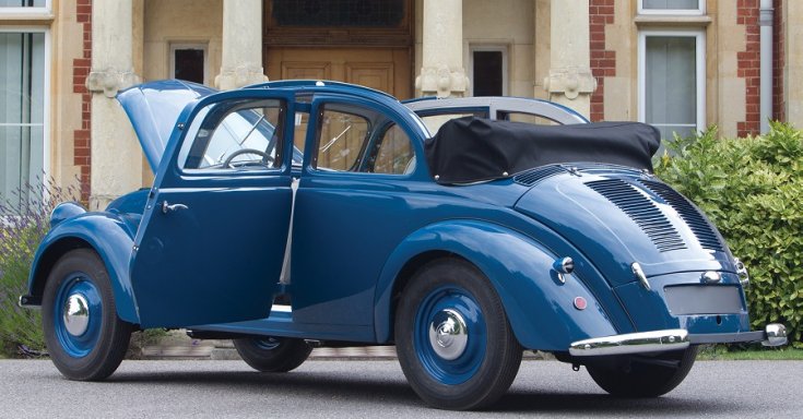 1936 Mercedes 170 H, kék, hátulnézet, oldalról, balról