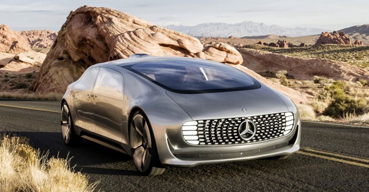 Mercedes-Benz F015 tanulmányautó, ezüst, oldalnézet, balról