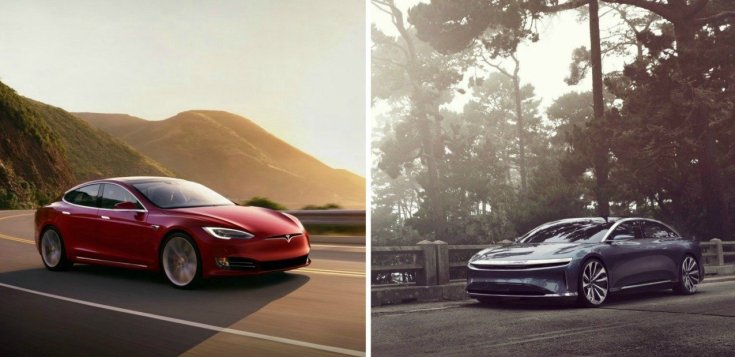 Tesla Model S és Lucid Air egymás mellett – montázs