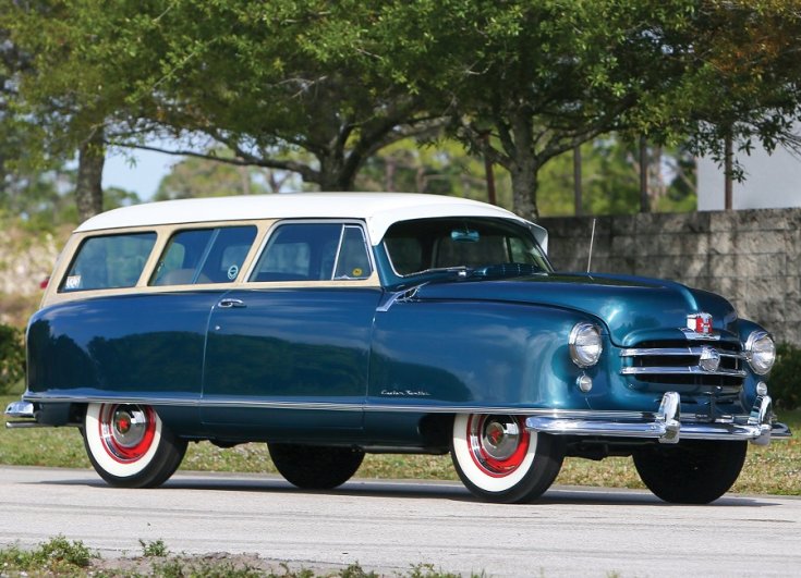 1951 Nash Rambler 3 ajtós kombi, kék, oldalnézet, elölről, jobbról, retróvasak, alapjárat