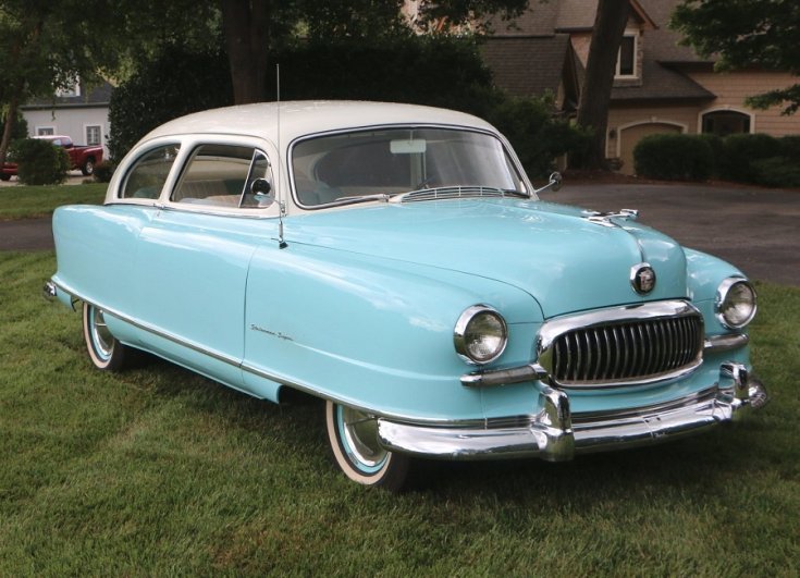 1950 1951 Nash Statesman Aiflyte Super, babkék, 2 ajtós kupé, oldalnézet, elölről, jobbról, retróvasak, alapjárat