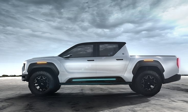 A Nikola elektromos pickupja, a Badger oldalról fotózva