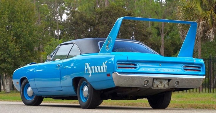 1970 Plymouth Superbird, kék, oldanézet, balról, hátulról