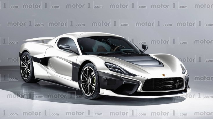 Porsche-Rimac elektromos szuperautó számítógépes grafika