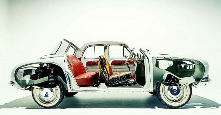 Renault Dauphine vázmetszet, oldalnézet