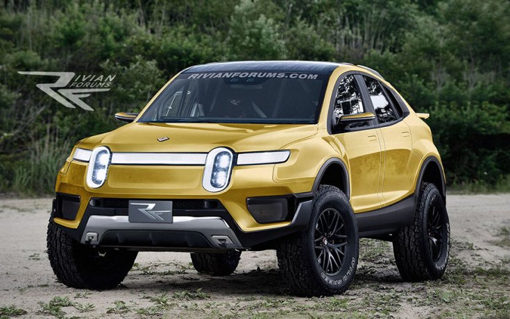 A Rivian harmadik modellje, egy SUV elölről fotózva