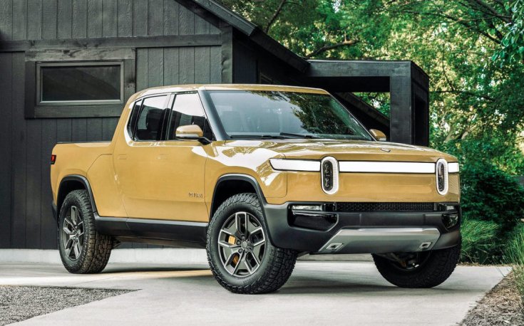 Elektromos Rivian R1T pick-up szemből