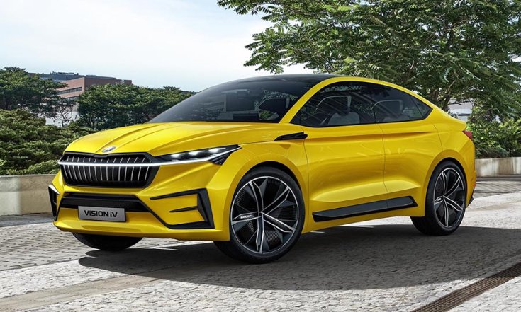 A Skoda Vision iV koncepció elölről negyvenöt fokban