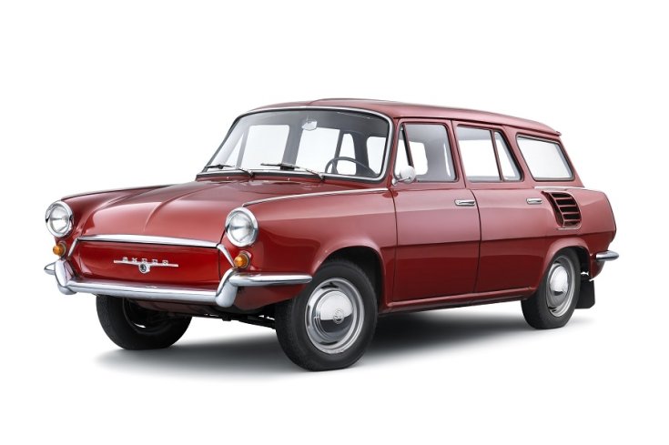 Skoda 1000 MB kombi, vörös, prototípus, oldalnézet, elölnézet, balról, animált kép