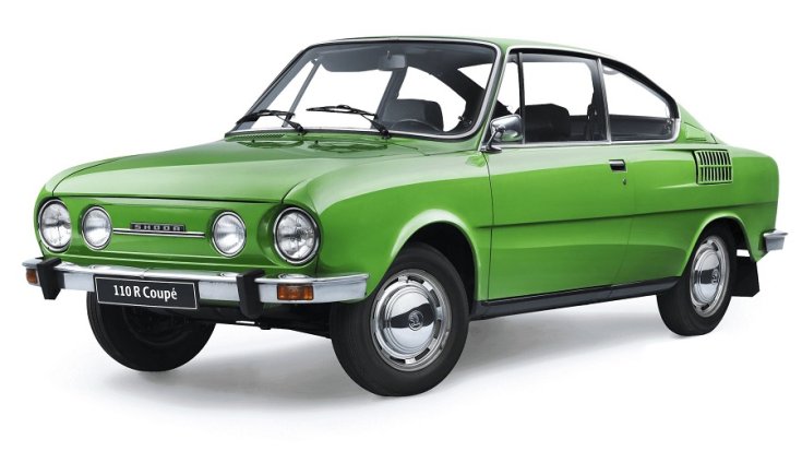 Skoda 110 R, zöld, elölnézet, oldalnézet, balról