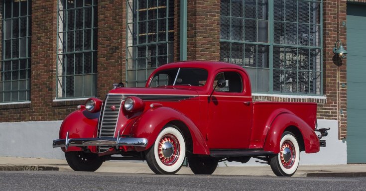 1937 Studebaker Coupé Express J5 pick up, vörös, oldalnézet, jobbról