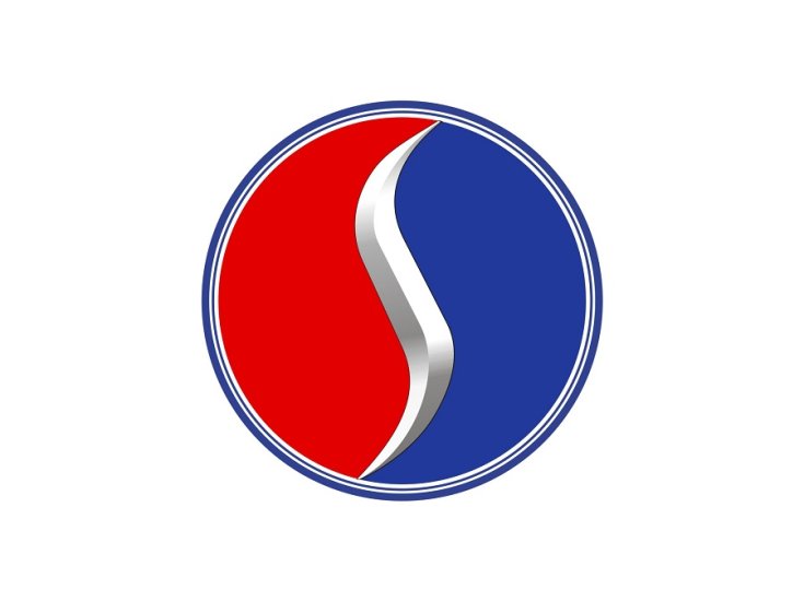 Studebaker logó, 1960-as évek, Pepsi színű és mintájú embléma, elölnézet, fentről