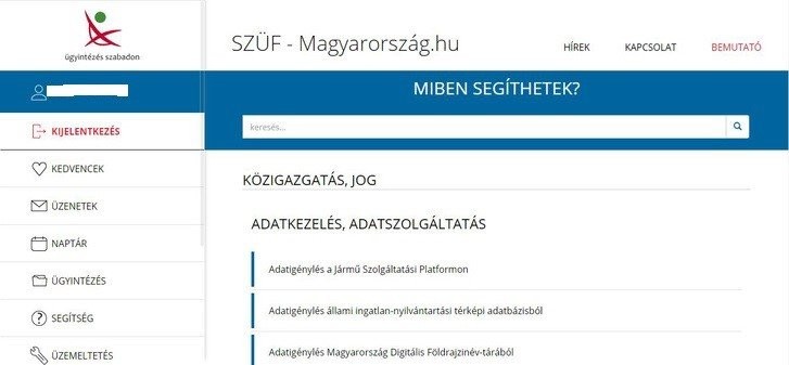 Személyre szabható ügyintézési felület